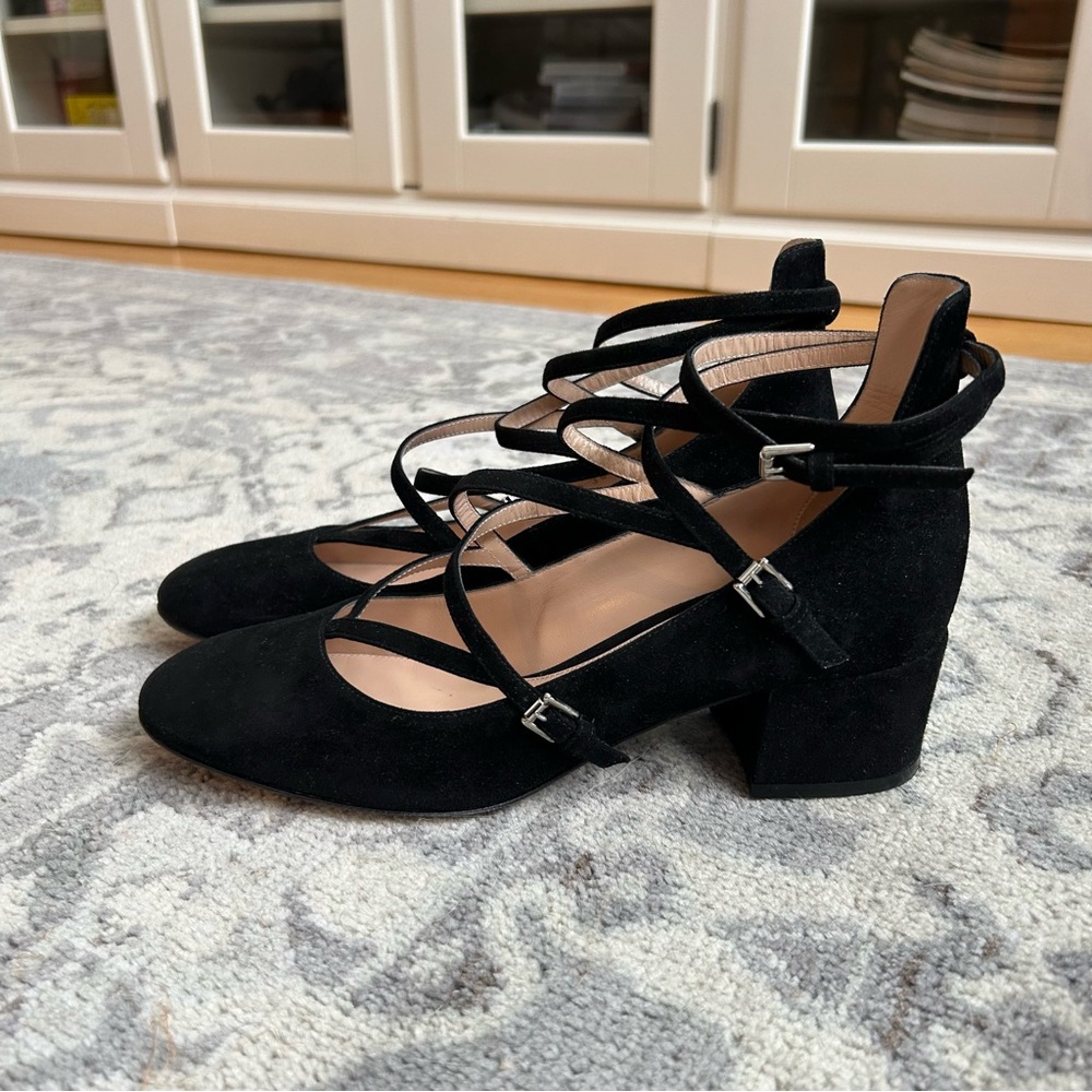 🖤 Gianvito Rossi Black Suede Strappy Block Heel Pumps with Box - Picture 7 of 14